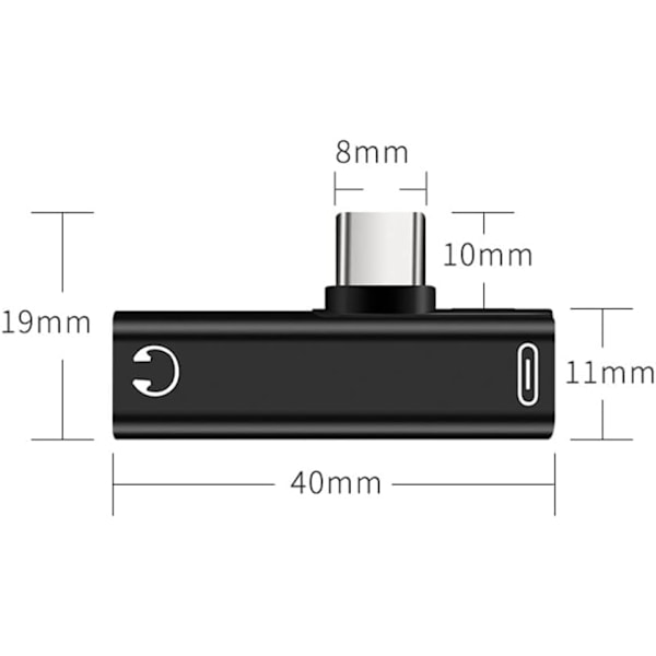 USB C til 3,5 mm Lydadapter, USB C Hovedtelefonadapter Lyd USB Type C 2 i 1 Ladekabel 3,5 mm AUX-stik til Huawei Xiaomi