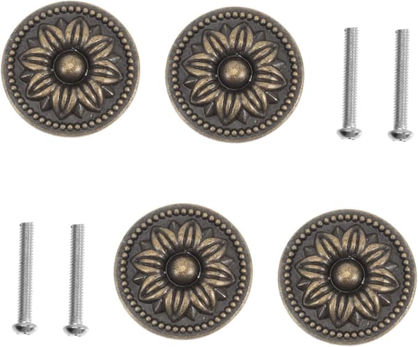 4 stk. bronzegreb til kommode, runde knopper til skabslåger, vintageknopper