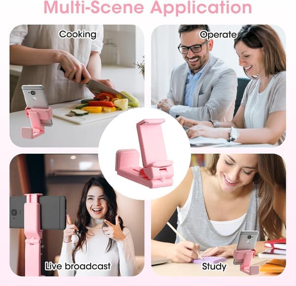 Phone Holder Foldable Tablet Stand 360° Rotation Tray Table Mount Black Pink 2-Pack [Ho]