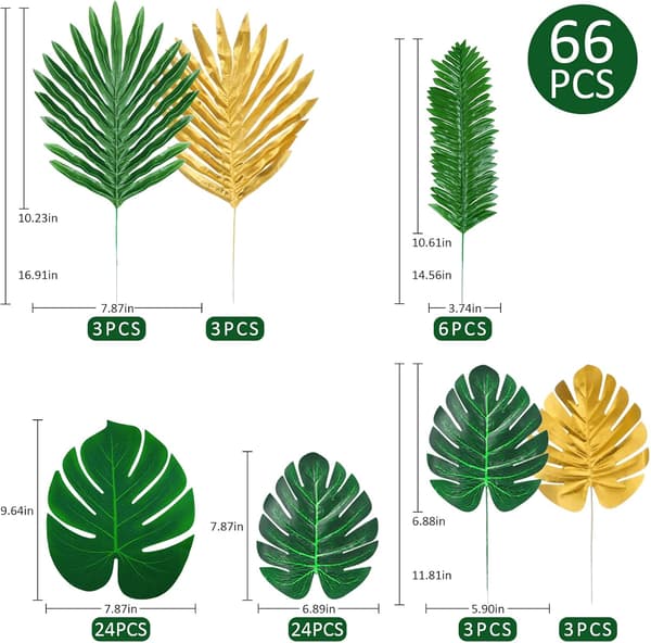 66 Pcs Decorative Artificial Palm Trees with Stem Artificial Trop