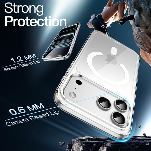 Magnetic Case for iPhone 17 Pro 6.3-inch Compatible with MagSafe, Shockproof Phone Case with Bumper, Scratch-Resistant Transparent Back (Transparent)
