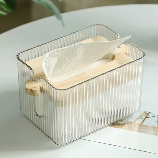 Plastik Vævsæskeholder Dækning med Trælåg, Lille Størrelse Moderne Ansigtspapirholder til Badeværelse, Rektangulær Klar