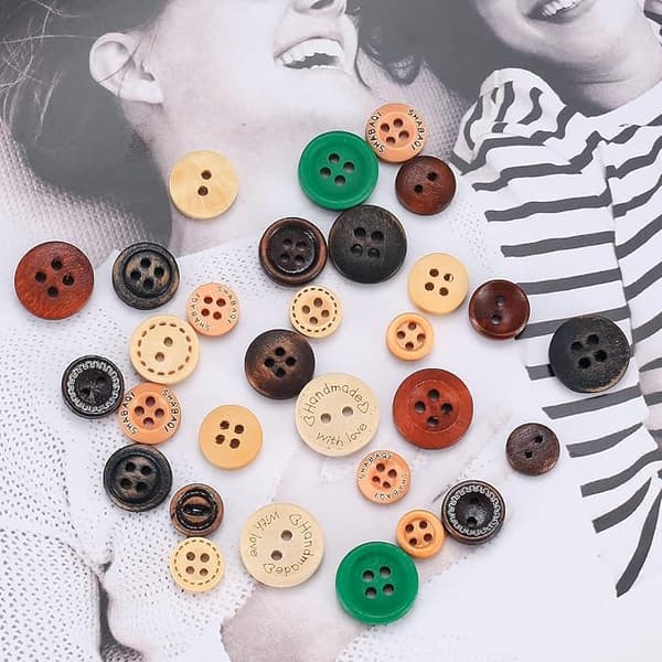 Assorted 225 Wooden Buttons Handmade DIY Shirt Buttons 13mm 15mm Multi-size