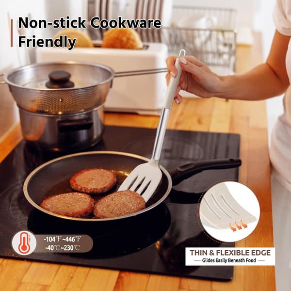 Silicone Spatula Set with 2 Solid & Slotted Spatulas for Nonstick Cookware, Heat Resistant Rubber Kitchen Utensils for Turning Fish, Pancakes, and Eggs