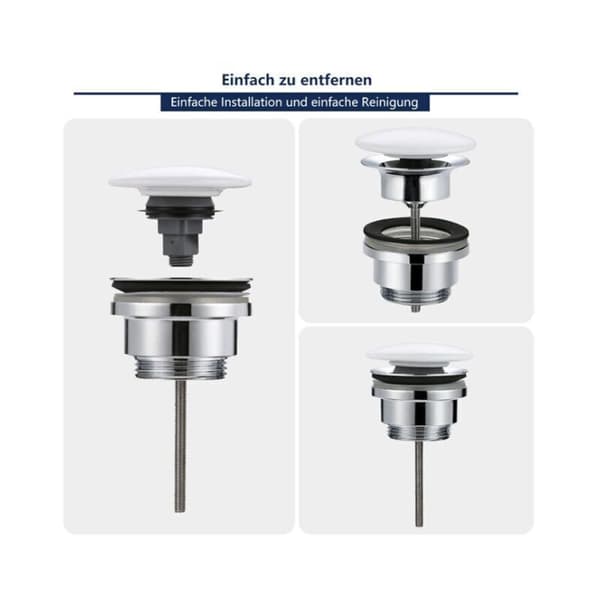 Ceramic Pop-Up Drain Valve Set 1 1/4 Inch Brass Valve Drain Round Ceramic Cover with Overflow for Sink / Washbasin White