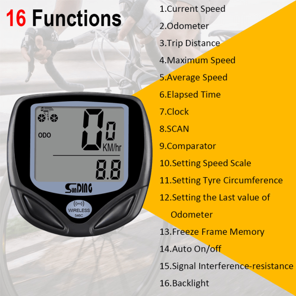 Pyörän nopeusmittari ja matkamittari Langaton Vedenkestävä Polkupyörän Tietokone LCD-näytöllä & Monitoiminen