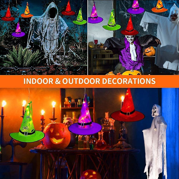 Wujun Ulkoilma Halloween-koristeet Noitakypärävalot 8 kpl Riippuva Valoisa Noitakypärät 11m 104 Ledillä Halloween-tonttuvalot (8 Valoa