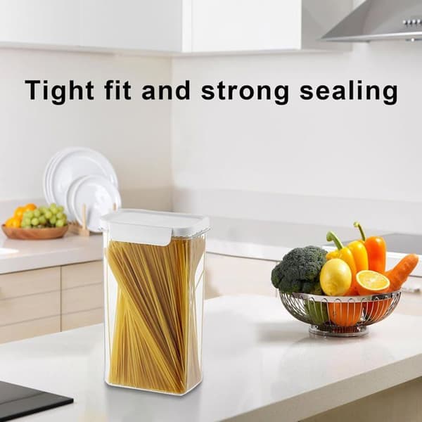 Airtight storage containers with silicone seals. Stackable and transparent design, easy to organize and use.