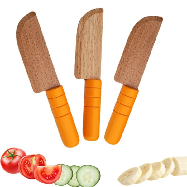 3 kpl puinen lasten veitsi Toddler veitsi lasten leikkaamiseen Veitset ruoanlaittoon Toddler veitset , keittiötyökalu 2-10 - vuotiaille