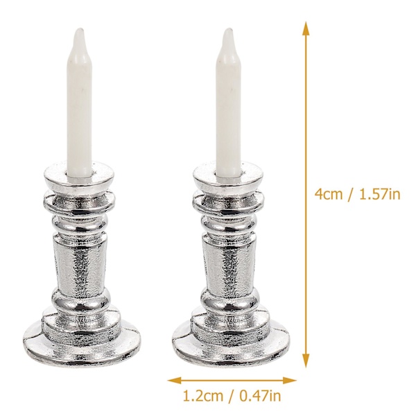 2 stk Hjemmedekor Mikrolandskap Ornament Simulert Lysestake Leke Miniatyr Lysestaker Miniatyr Silver 1.2X1.2X4CM