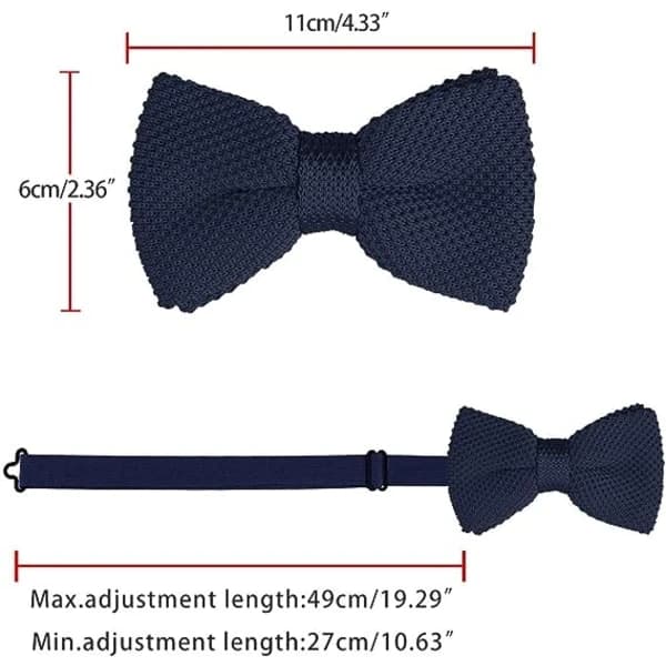 Men's Women's Knitted Bow Tie Solid Color Knitted Bow Tie Adjustable (Navy Blue)