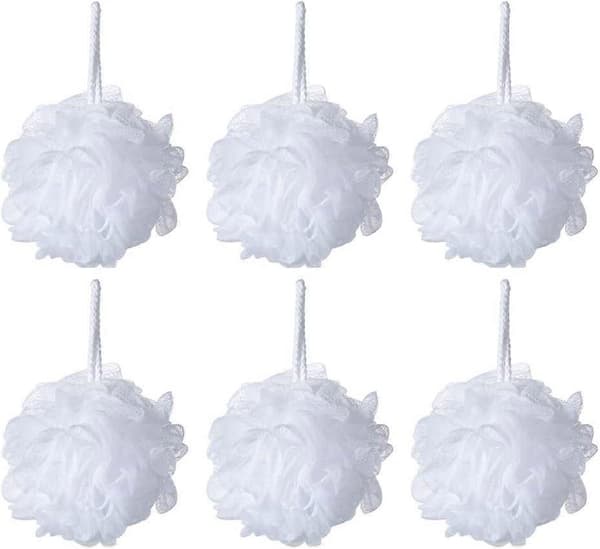 Bade Dusj Svamp Puffer Loofahs Hvit Mesh Puff Dusj Puff 6-pakning