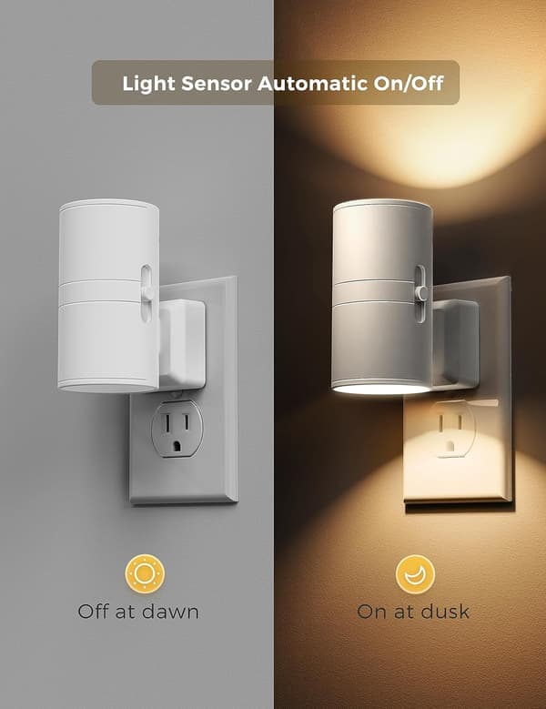 LED Night Light Plug-in Light Sensor Dimmable 3000K Soft White Hall Bedroom [Ho]