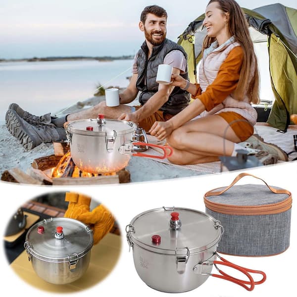 Campingkit Sølv Utendørs Rustfritt Stål Mikrokoker Multifunksjonell Kokegryte Bærbar Eksplosjonssikker Høyalpine Trykkoker Cam