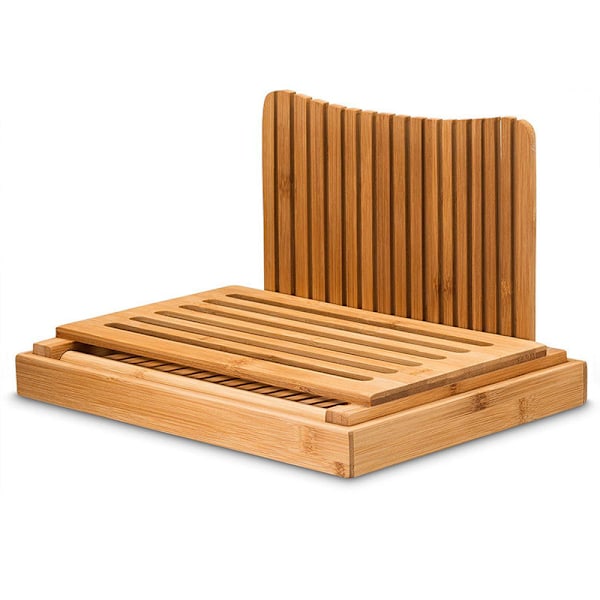 Premium Bambu Leivänleikkuri Kotitekoiseen Leivälle, Murunkerääjä, Taittuva ja Kompakti Leivänleikkuri Leikkausohjeella