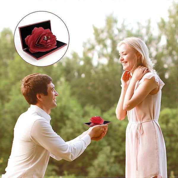 Ringask 3D Pop Up Ros Ringask 3D Pop Up Ros Ringholder Valentinsdag Ringask Ringask Bryllup til Forlovelse Bryllup Smykkeskrin (Rød)rin