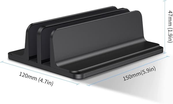 Lodret Laptopstativ Dobbelt Laptopholder med 2 Rum til Computer, Tablet, Stationær Laptopstativ Holder Justerbar Dock til