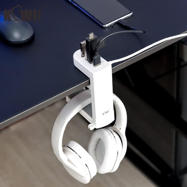 wxsp Headphone Stand, Holder with 360° Rotating Headset Hanger and Adjustable Spring Clamp, Desk Gaming Headset Holder Hook Mount, with USB 3.0 x