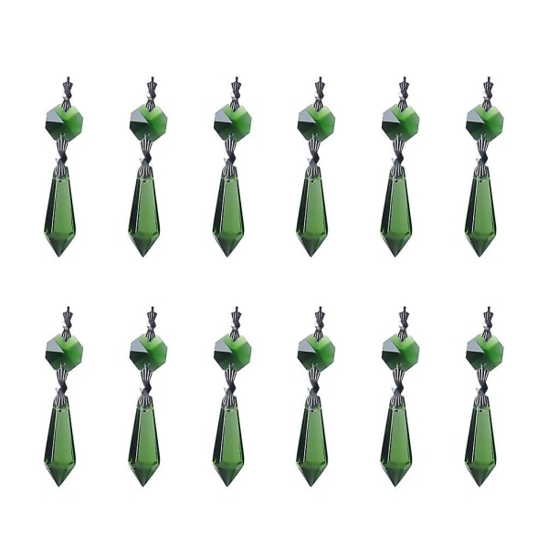 12 st pärlhalsband Kristallkula Solfångare Prismor Hängen Octagon Crystal Prism Kransar Fönster Green 8*1cm
