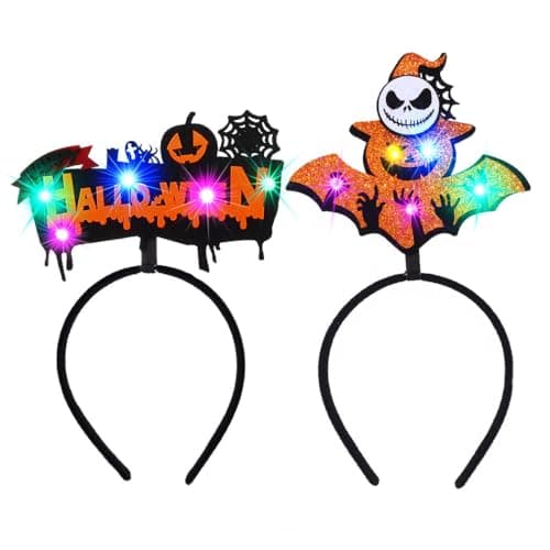 2-pak LED-pandebånd til Halloween - Sort kat - Spindelvæv - Spøgelse - Håraccessories til kvinder og piger