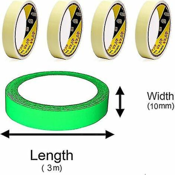 4 stk. selvlysende tape, førsteklasses selvklæbende tape, sikkerhedsmærkat, aftagelig, aftagelig, vandtæt (3m x 10mm).