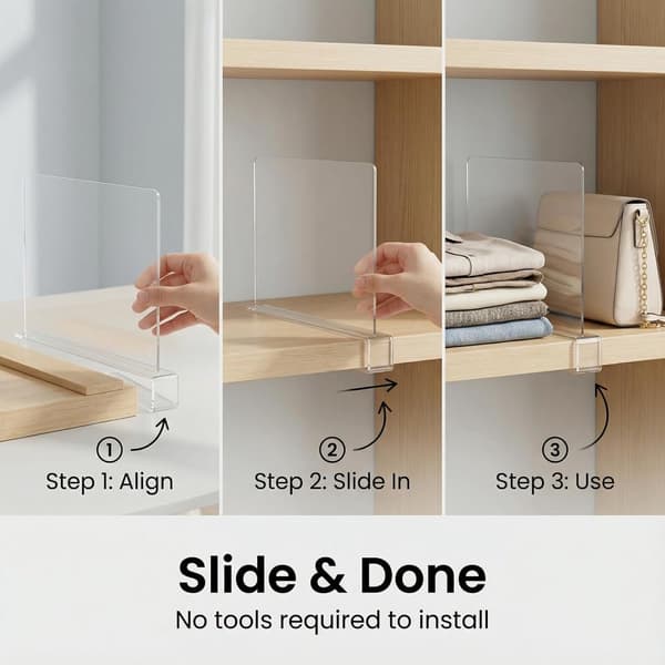 Acrylic Shelf Dividers - 2-Pack Clear Adjustable Closet Organizer - Shelf Separators for Clothes and Books 2x Shelf Divider 2x Shelf Divider