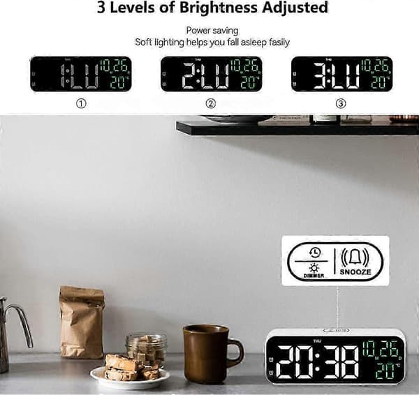 Digitalt vækkeur, LED-dæmpbar display vækkeur med strøm