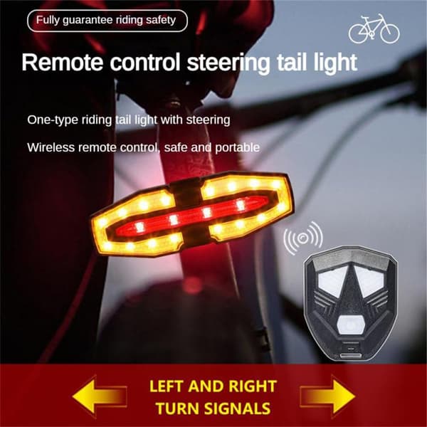 Wireless Remote Control Bicycle Taillight with Turn Signals - USB Rechargeable, Waterproof and Super Bright for Safe Night Cycling