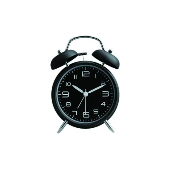 Double Bell -herätyskello yövalolla, 4 tuuman iso kellotaulu, Kova herätyskellon akku, Tikittävä, Äänetön, Retrohälytyskello, Kvartsiyksikkö (musta)
