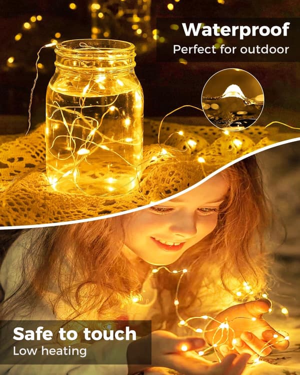 wxsp 6 Pieces LED String Mini Lights with Battery Operation, 2M 20LED Silver Wire Fairy Lights, Micro Wire Waterproof for Christmas Wedding Party