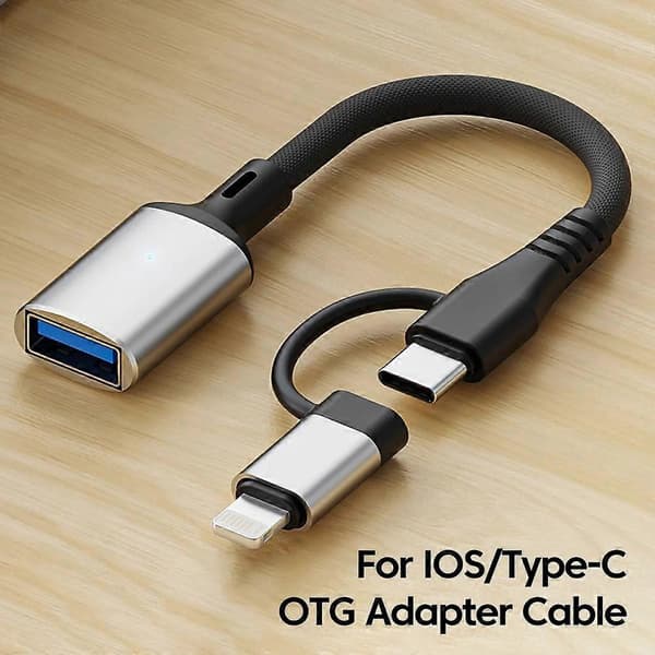 JS-112 2-in-1 Type-C/Lightning -uros USB-naaras OTG-sovitinkaapeli, 0,15 m - Hopea