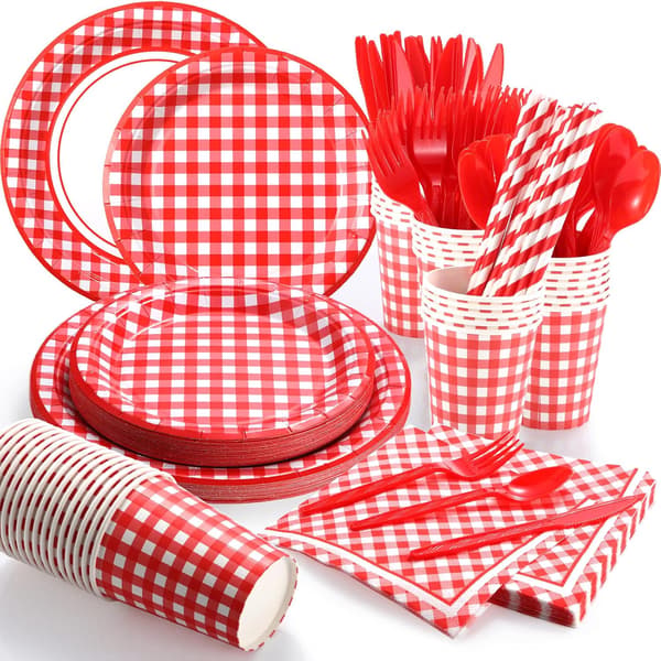 200 delar röd ginghamfest för bröllop röd/vit Red/White