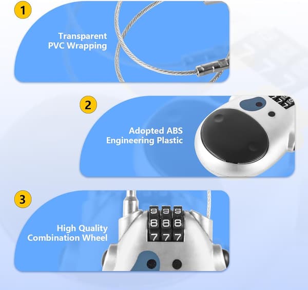 Pieces Telescopic Cable Lock, Retractable Steel Cable Lock with 3-Digit Code, Retractable Combination Lock for Luggage, Stroller, Motorcycle