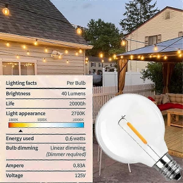 G40 LED Ersättningslampor, E12 Skruvsockel Splittringsfria Globlampor för Utomhus Ljusslingor, Varmvit, 30-pack