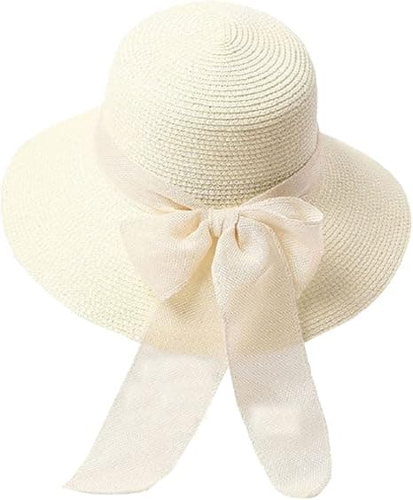 Hvit hatt, visir, stråhatt, strandsol, bred brem dame