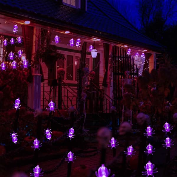 Halloween lyslenke, 40 LED 6 meter lilla edderkopp lyslenke