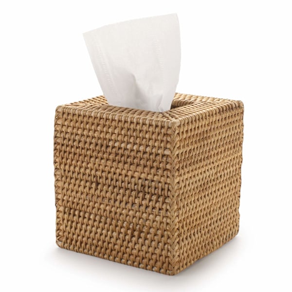 Neliömäinen Rattan-Kudoksinen Kudoksinkotelo, Käsin Kudottu, 5,5\" x 5,5\" x 5,5\", Luonnollinen