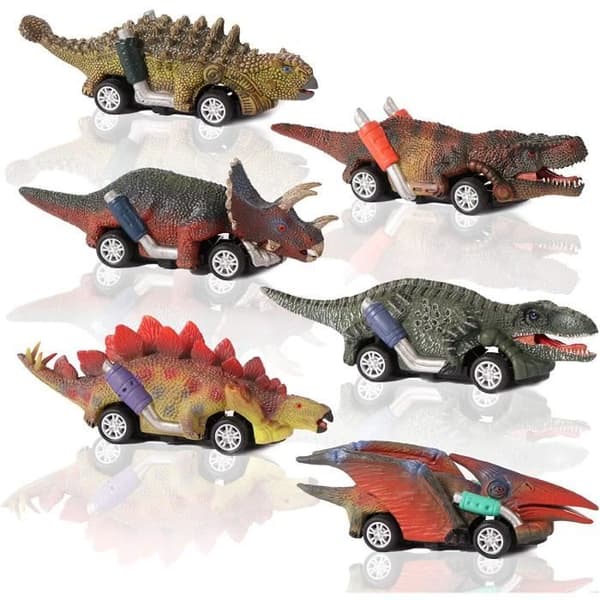 Sæt med 6 miljøvenlige PVC dinosaurusbiler til børn fra 2 til 8 år