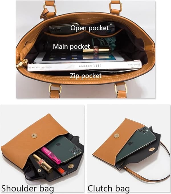 Tote tasker til kvinder 4-pak skuldertasker ternet mønster håndtasker punge crossbody tasker BRUN BROWN