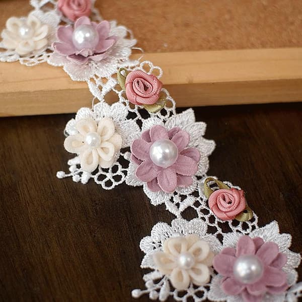 1 Yard Barock Spets Blommor Pärlor Band Flowers