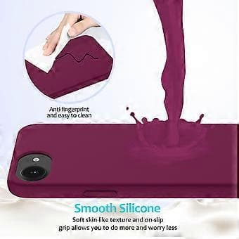 Stöttåligt skal för iPhone 16e, flytande silikon, mjukt foder, baksida, telefonskal - Vinröd Wine Red