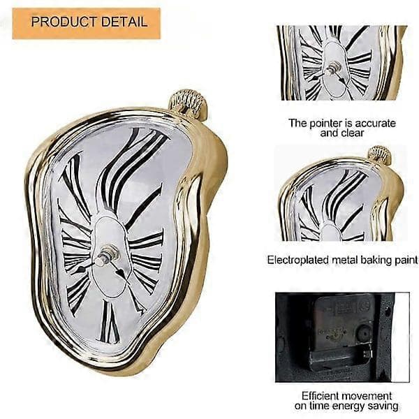 Novelty Melting Clock, Creative Modern Wall Clock, Retro Twisted Melting Time Clock for Home Kitchen Office Desk Decoration (Silver)