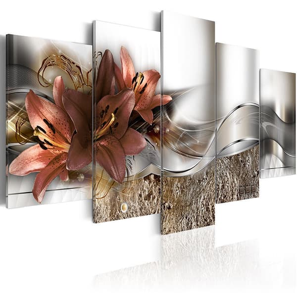 5-delad konstväggmålning, liljeblommor, non-woven canvas, vardagsrumsdekoration konstdekor