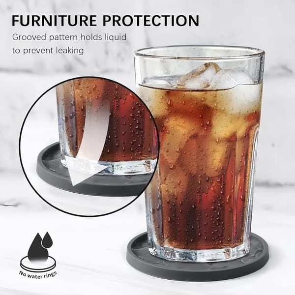 Silikoneunderlag med Holder - Sæt med 6 - Underlag til Glas - Underlag Sæt - Rund Underlag Design - Drikkeunderlag - Glasunderlag til Bordet