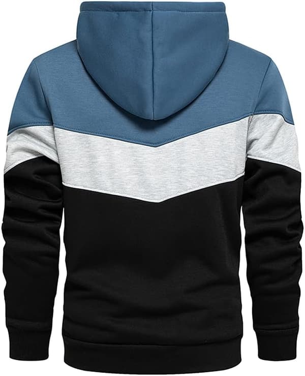 Herr Fleece Hettegenser Pullover Uformell Hettegenser Kontrastfarget Topp med Kengurulomme 90blue L 90blue L