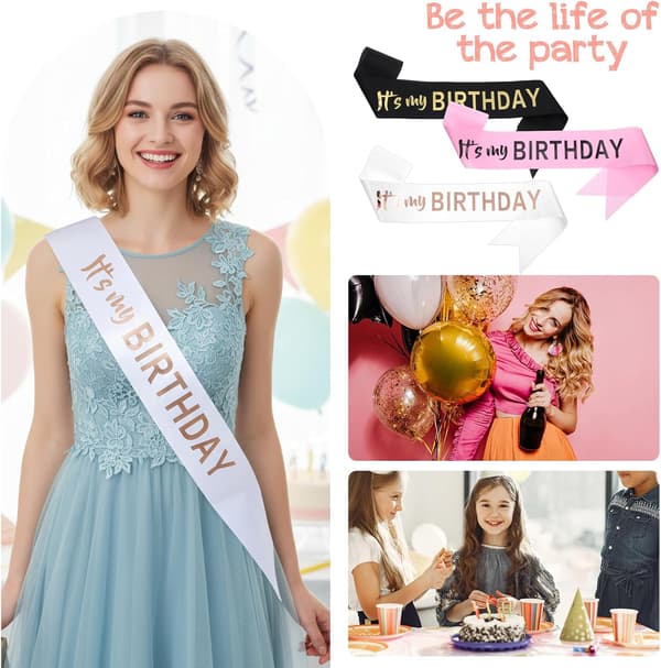 3-pak \"It's My Birthday\" guld til kvinder, sort, hvid, voksne, mænd