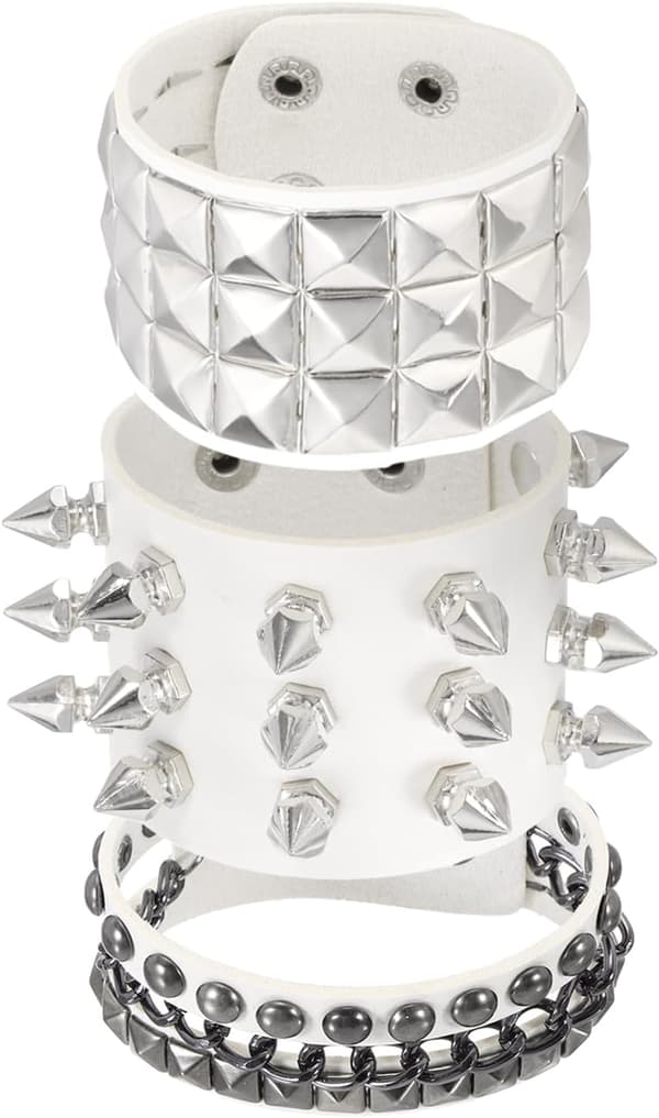 Rock Punk Nitad Läderlager Armband Set röd Vit White