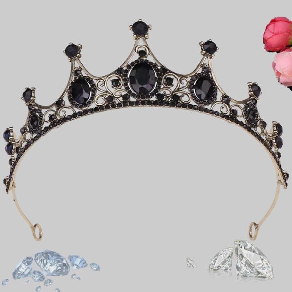 Vintage Crystal Tiara for kvinner Rhinestone Crown Bryllupshårtilbehør (svart)