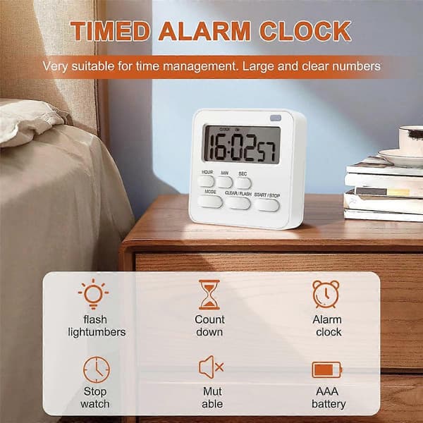 Kitchen Clock, Egg Timer with Clock, Digital Timer Stopwatch with LCD Loud Alarm for Cooking, Baking, Sports, Learning, etc.
