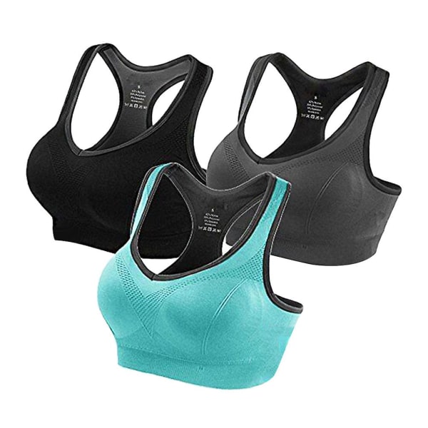 3 stk. Sport BH for kvinner, jenter, sømløs, polstret, tanktopp, stretch, trening, solid nylon BH, størrelse S L